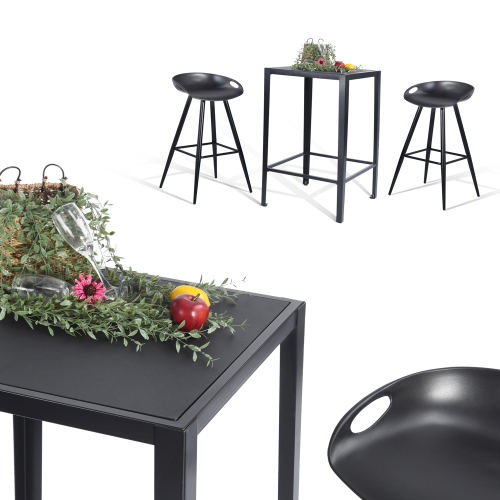 Bar Table Modern Square Pub Height Table High Top Wood Pub Bistro Cocktail Table with Metal Legs 38.4-Inch Height, Black