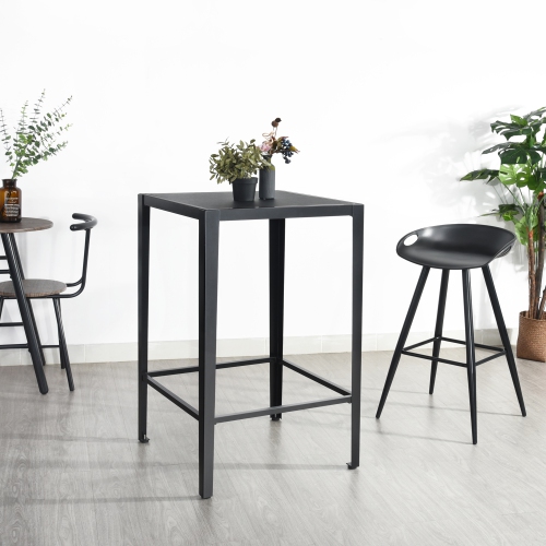 Bar Table Modern Square Pub Height Table High Top Wood Pub Bistro Cocktail Table with Metal Legs 38.4-Inch Height, Black