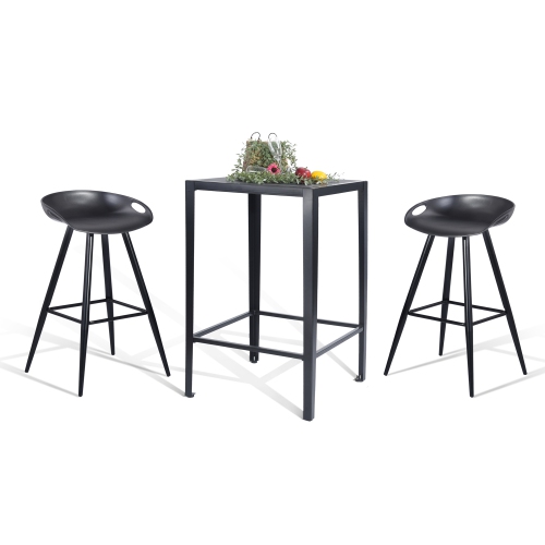 Bar Table Modern Square Pub Height Table High Top Wood Pub Bistro Cocktail Table with Metal Legs 38.4-Inch Height, Black