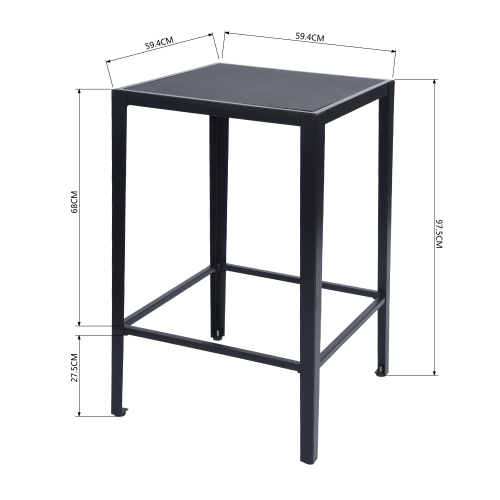 Bar Table Modern Square Pub Height Table High Top Wood Pub Bistro Cocktail Table with Metal Legs 38.4-Inch Height, Black
