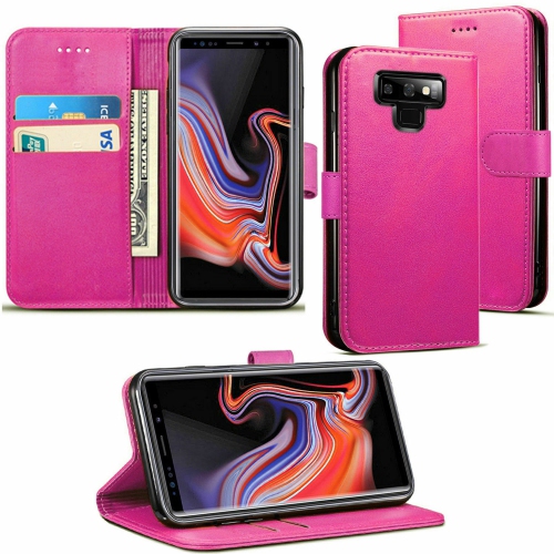 [CS] Samsung Galaxy Note 9 Case, Magnetic Leather Folio Wallet Flip Case Cover with Card Slot, Hot Pink