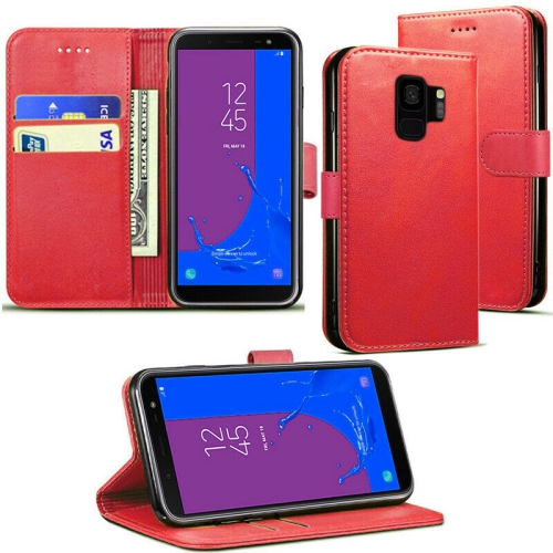 [CS] Samsung Galaxy S9 Case, Magnetic Leather Folio Wallet Flip Case Cover with Card Slot, Red