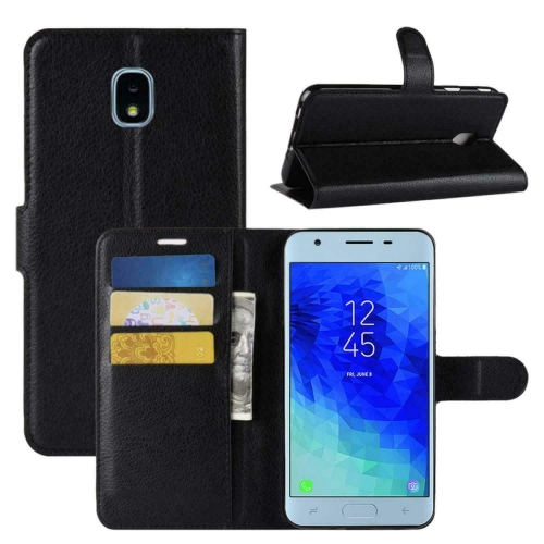 [CS] Samsung Galaxy J3 2018 Case, Magnetic Leather Folio Wallet Flip Case Cover with Card Slot, Black