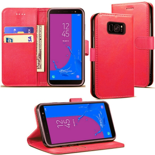 [CS] Samsung Galaxy S7, étui folio en cuir magnétique à rabat avec fente pour carte, rouge