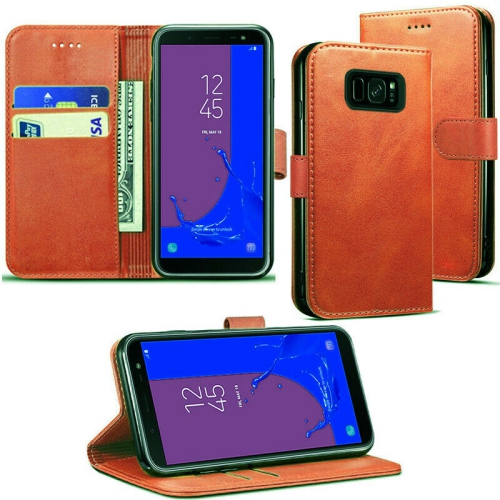 [CS] Samsung Galaxy S8 Case, Magnetic Leather Folio Wallet Flip Case Cover with Card Slot, Brown