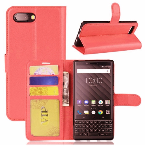 [CS] Blackberry Key2 KeyTwo Case, Magnetic Leather Folio Wallet Flip Case Cover with Card Slot, Red