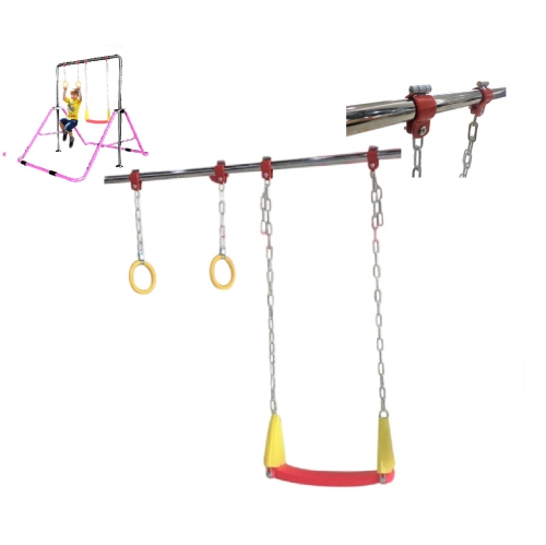 ProKidFit Kids 3 in 1 Jungle Gym Monkey Bars Horizontal Climbing Tower Pink Deluxe Swing Set w Trapeze Rings