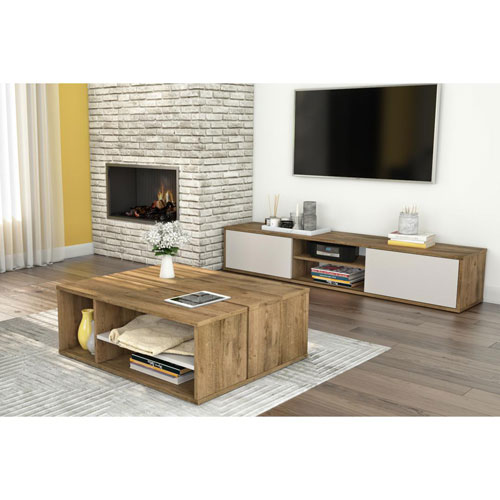 Fom 78 Tv Stand Coffee Table Set Rustic Brown Sandstone Best Buy Canada