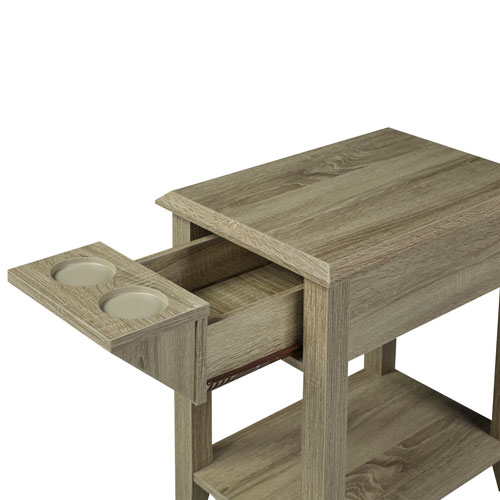 Contemporary Rectangular Telephone Stand with Storage & Cupholders - Dark Taupe