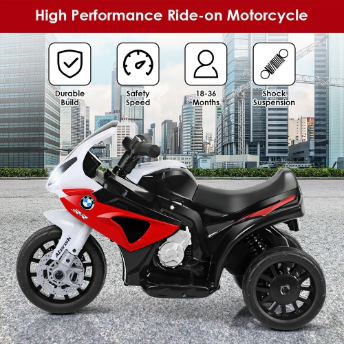 Costway Kids Ride On Motorcycle BMW Licensed 6V Electric 3 Wheels Bicycle w/ Music&Light