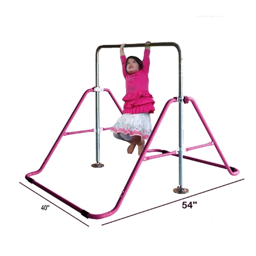 ProFitKid Kids Jungle Gym Gymnastics Monkey Bars Expandable Tower Junior Training Bar Indoor Foldable Pink