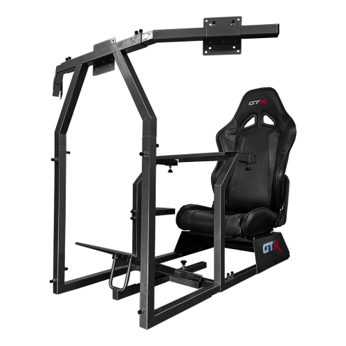 GTR Simulator GTA-F Model Triple or Single Monitor Stand with Black Adjustable Leatherette Seat