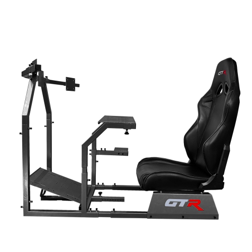GTR Simulator GTA-F Model Triple or Single Monitor Stand with Black Adjustable Leatherette Seat