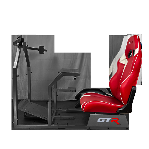 GTR Simulator – Grand Toronto-F modèle à trois moniteurs ou à un support pour un seul moniteur avec siège en similicuir réglable rouge/blanc