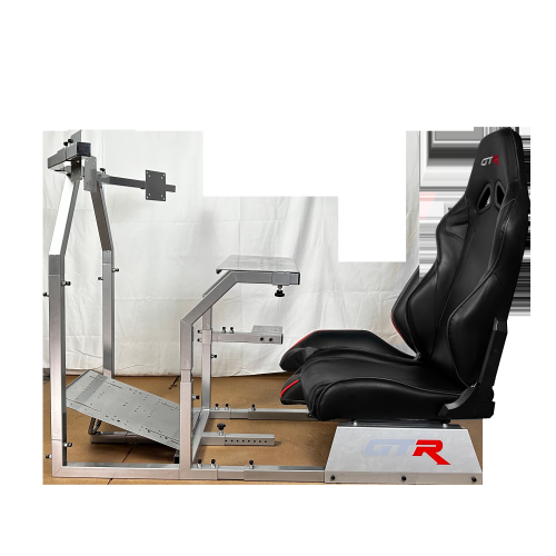 GTR SimulatorGTA-F Model Triple or Single Monitor Stand with Black Adjustable Leatherette Seat