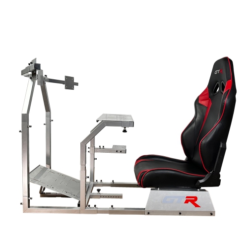 GTR Simulator GTA-F Model Triple or Single Monitor Stand with Black/Red Adjustable Leatherette Seat