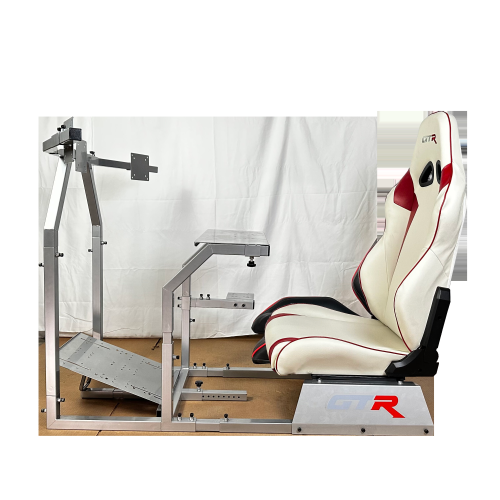 GTR Simulator – Grand Toronto-F modèle à trois moniteurs ou à un support pour un seul moniteur avec siège en similicuir réglable blanc/rouge