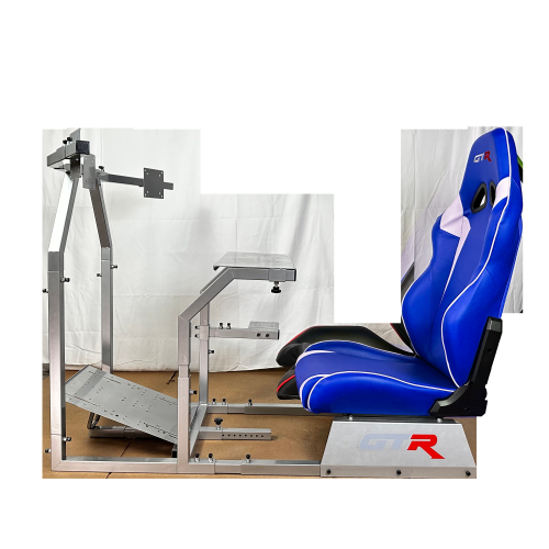 GTR Simulator – Grand Toronto-F modèle à trois moniteurs ou à un support pour un seul moniteur avec siège en similicuir réglable bleu/blanc