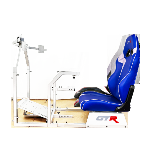 GTR Simulator – Grand Toronto-F modèle à trois moniteurs ou à un support pour un seul moniteur avec siège en similicuir réglable bleu/blanc
