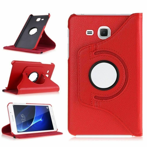【CSmart】 360 Rotating Leather Tablet Case Smart Stand Cover for Samsung Tab A 7.0" T280 T285, Red