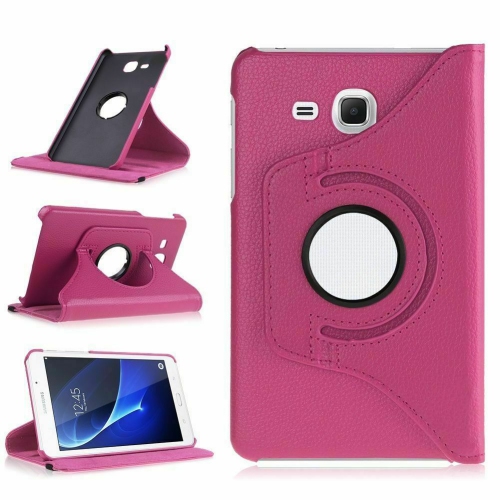 【CSmart】 360 Rotating Leather Tablet Case Smart Stand Cover for Samsung Tab A 7.0" T280 T285, Hot Pink