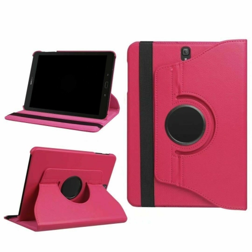 CSMART  【】 360 Rotating Leather Tablet Case Smart Stand Cover for Samsung Tab S3 9.7" T820 T825, Hot In Pink
