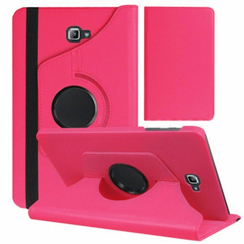【CSmart】 360 Rotating Leather Tablet Case Smart Stand Cover for Samsung Tab A 10.1" T580 T585, Hot Pink