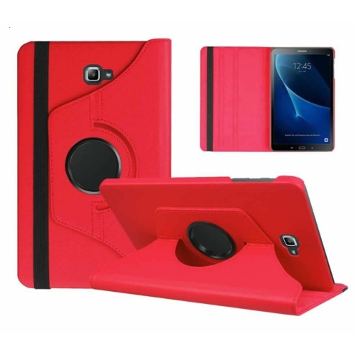 【CSmart】 360 Rotating Leather Tablet Case Smart Stand Cover for Samsung Tab A 10.1" T580 T585, Red