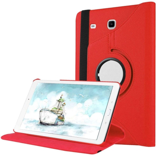 【CSmart】 360 Rotating Leather Tablet Case Smart Stand Cover for Samsung Tab E 9.6" T560 T561 T565, Red
