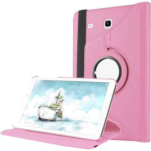 【CSmart】 360 Rotating Leather Tablet Case Smart Stand Cover for Samsung Tab E 9.6" T560 T561 T565, Light Pink