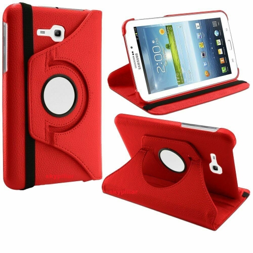 【CSmart】 360 Rotating Leather Tablet Case Smart Stand Cover for Samsung Tab E Lite 7.0" T110 T113 T115, Red