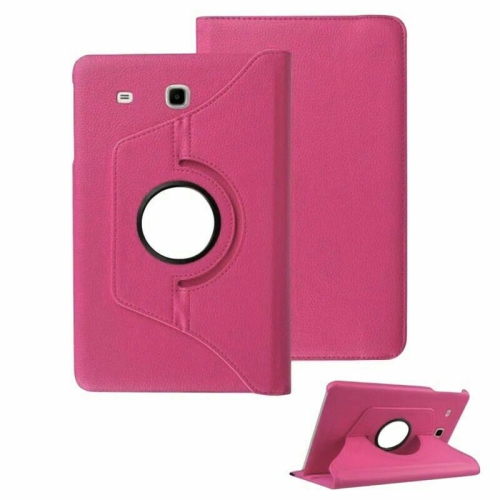 【CSmart】 360 Rotating Leather Tablet Case Smart Stand Cover for Samsung Tab E 8.0" T375 T377, Hot Pink