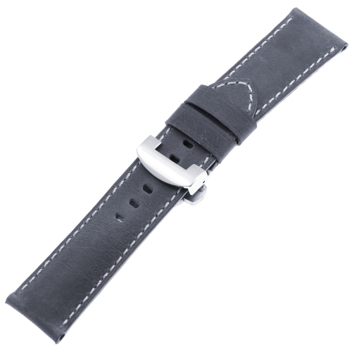 STRAPSCO  Dassari Vintage Leather Men's Watch Band Strap With Polished Silver Deployant Clasp for Panerai - Oyster - 24MM In Blue