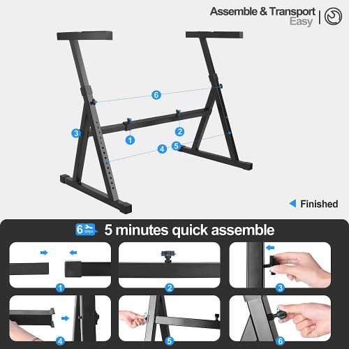 Le support pour clavier robuste en Z Duratex a une hauteur ajustable de 23.6-35.4 po/60-90 cm et une largeur réglable de 23.2-40.6 po/59-103 cm