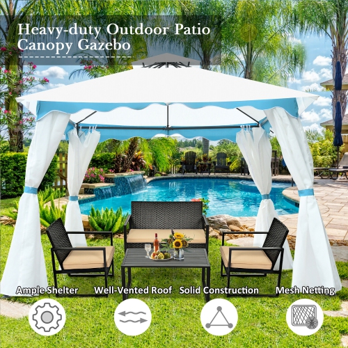 Costway 2 Tier 10'x10' Patio Gazebo Canopy Tent Steel Frame Shelter Awning W/ Side Walls