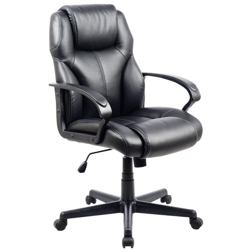 CorLiving Mid-Back Faux Leather Manager Chair- Black