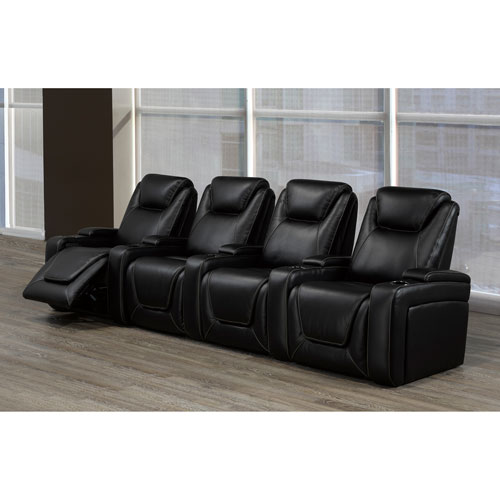 Sorrento 4-Seat Faux Leather Power Recliner Home Theatre Seating - Black