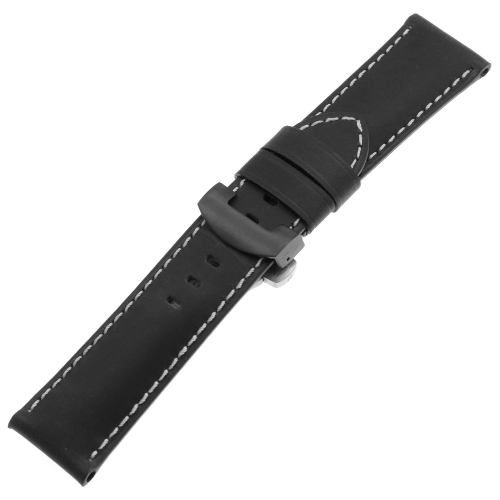 DASSARI Vintage Leather Men's Watch Strap Black Deployant Deployment Clasp for Panerai - Extra Long - Black - 22mm