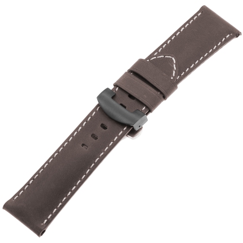 DASSARI Vintage Leather Men's Watch Strap Black Deployant Deployment Clasp for Panerai - Extra Long - Coffee Brown - 24mm