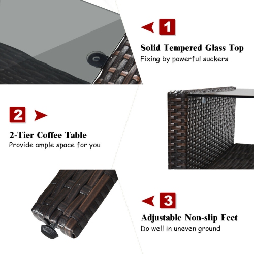 4-Piece Outdoor Patio Rattan Wicker Conversation Set, Loveseat, Coffee Table & two Sofa Chairs w/Accent Cushions - Red