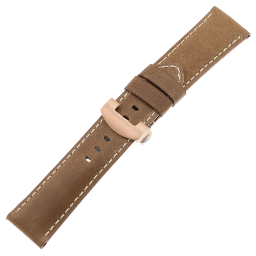 STRAPSCO  Dassari Vintage Leather Men's Watch Band Strap With Rose Deployant Clasp for Panerai - Extra Long - Classic Cigar - 22MM In Gold