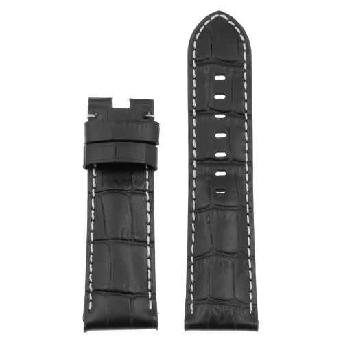 STRAPSCO  Dassari Croc Crocodile Embossed Leather Men's Watch Band Strap for Panerai Deployant Deployment Clasp - - 24MM In Black