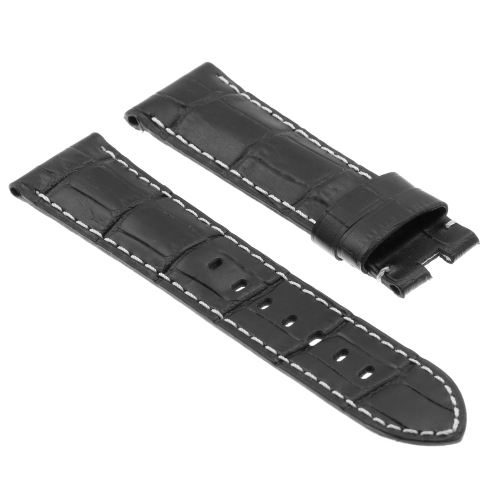 DASSARI Croc Crocodile Embossed Leather Men's Watch Band Strap for Panerai Deployant Deployment Clasp - Black - 24mm