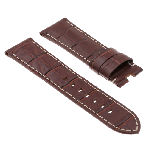 DASSARI Crocodile Embossed Leather Men's Watch Band Strap for Panerai Deployant Deployment Clasp - Extra Long - Brown - 22mm