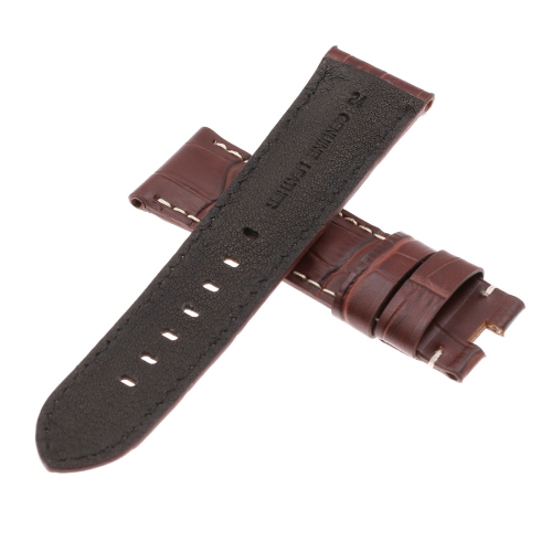 DASSARI Crocodile Embossed Leather Men's Watch Band Strap for Panerai Deployant Deployment Clasp - Extra Long - Brown - 24mm