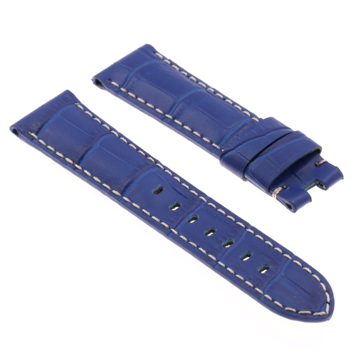 DASSARI Bracelet de Montre en Cuir Crocodile en Relief pour Hommes pour Fermoir Déployant pour Panerai - Extra Long - 26mm - Bleu