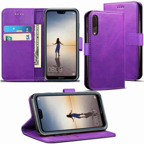 [CS] Étui pour P20 de Huawei, étui folio en cuir magnétique à rabat avec fente pour carte, violet