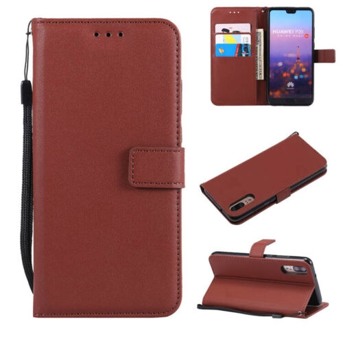 [CS] Huawei P20 Case, Magnetic Leather Folio Wallet Flip Case Cover with Card Slot, Brown