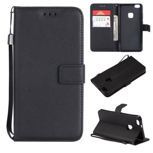 CSMART  [Cs] Huawei P10 Lite Case, Magnetic Leather Folio Wallet Flip Case Cover With Card Slot In Black