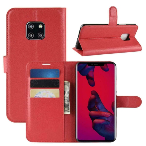 [CS] Étui Mate 20 Pro de Huawei, étui folio en cuir magnétique à rabat avec fente pour carte, rouge